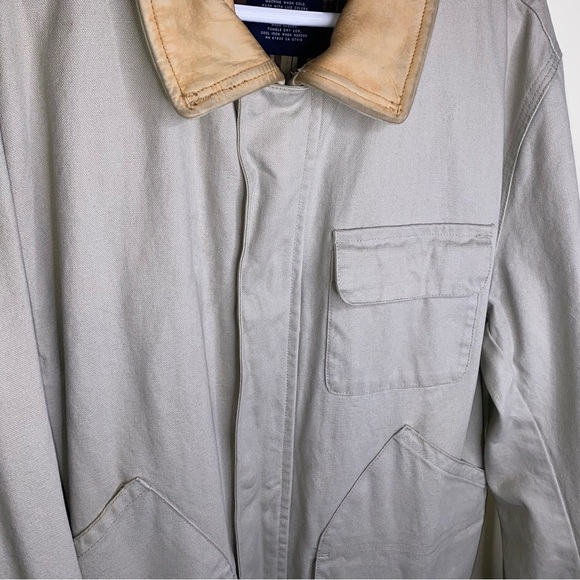 Vintage Nautica Medium Longer Canvas Utility Work Coat Jacket w/ Leather Collar - Picture 4 of 16